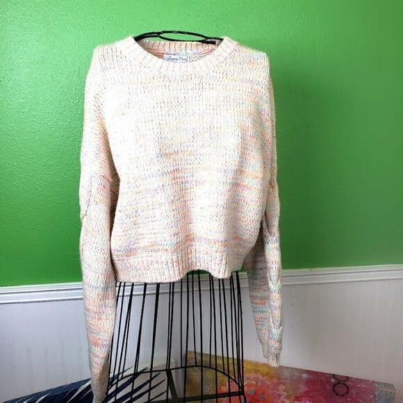 Emory Park Light Pastel Crop Chunky Knit Oversized Sleeves Size Large - Picture 1 of 8